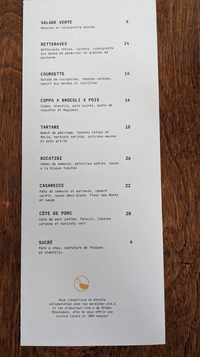 Menu, Comptoir Moutarde