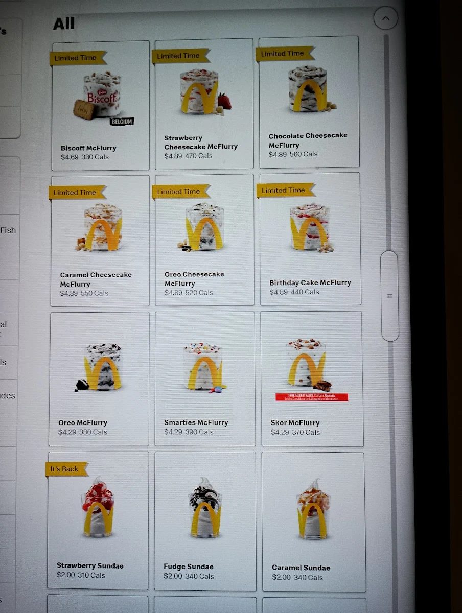 Menu, McDonald's