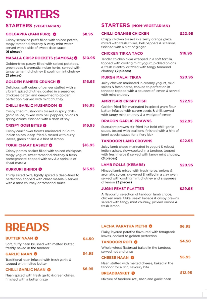 Menu, Jugni Restaurant & Bar