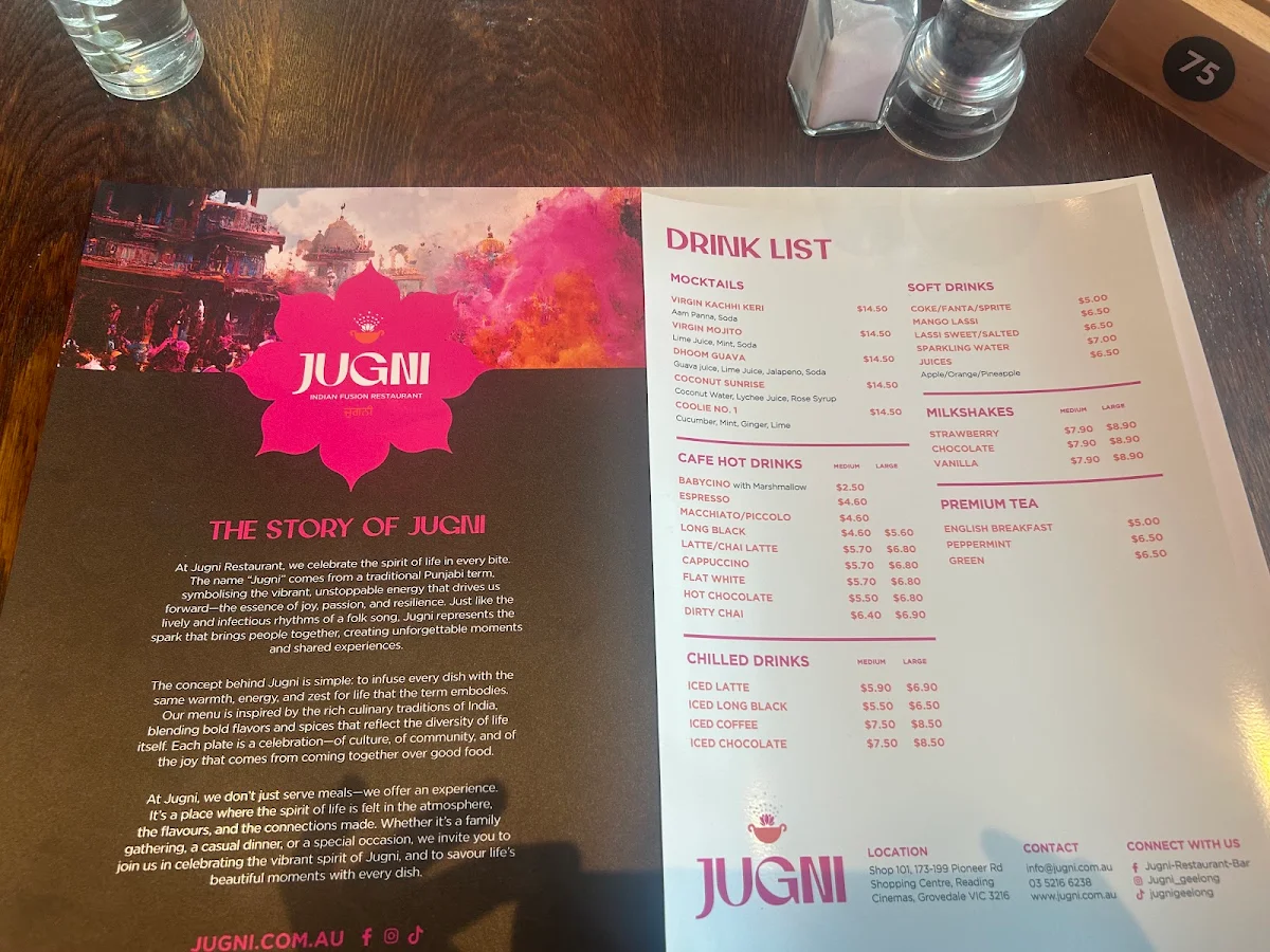 Menu, Jugni Restaurant & Bar