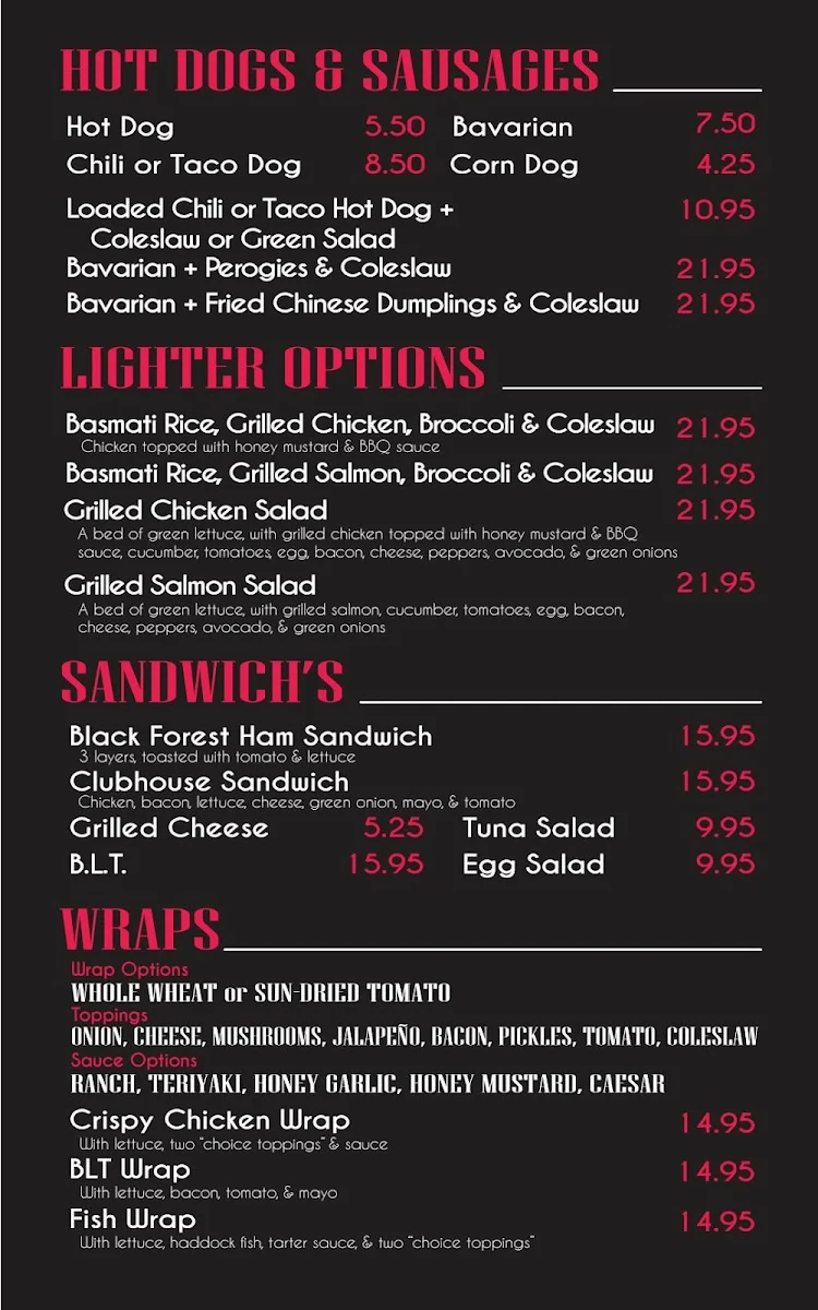 Menu, Sky High Diner