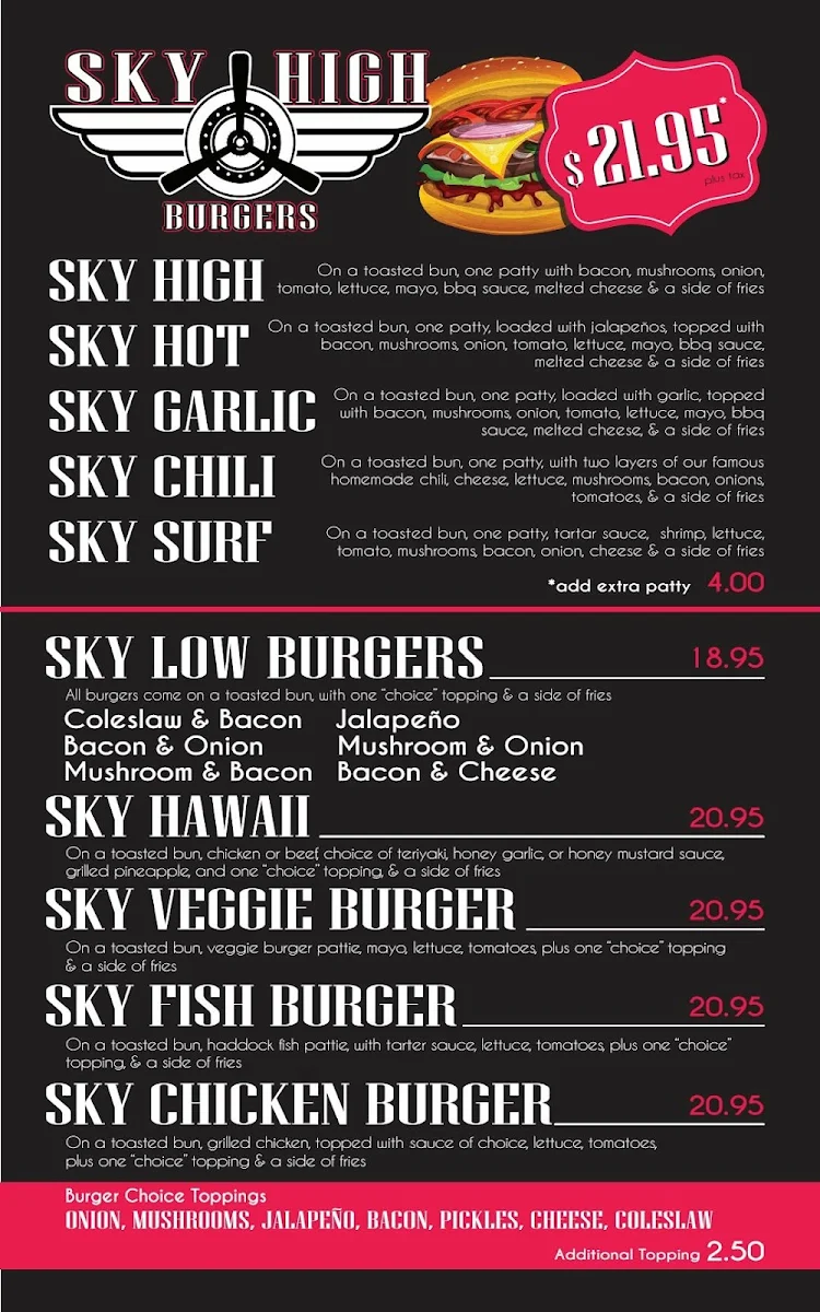 Menu, Sky High Diner