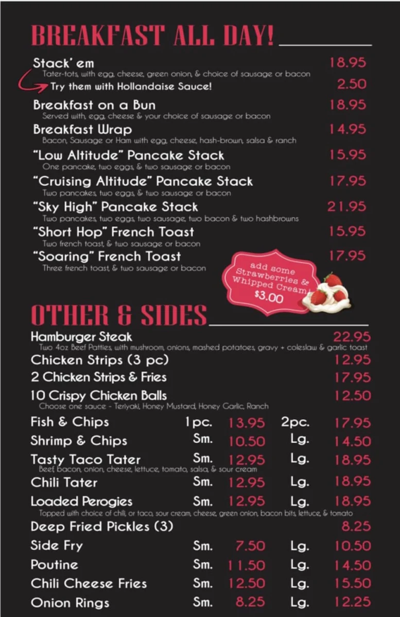Menu, Sky High Diner