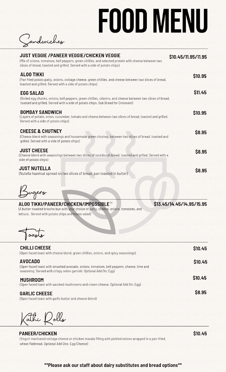 Menu, Chai Coffee Company