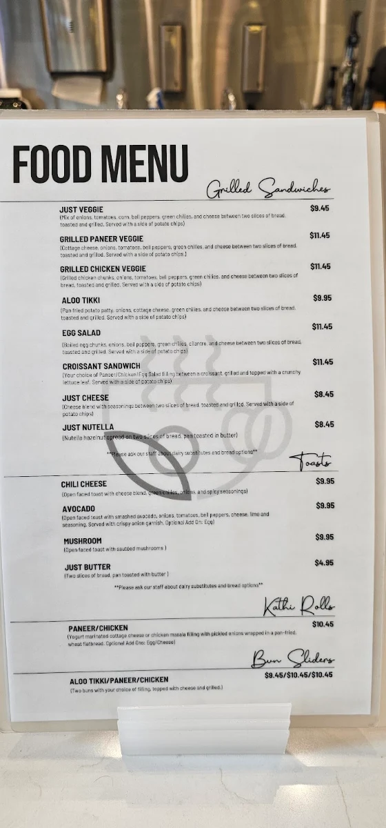 Menu, Chai Coffee Company
