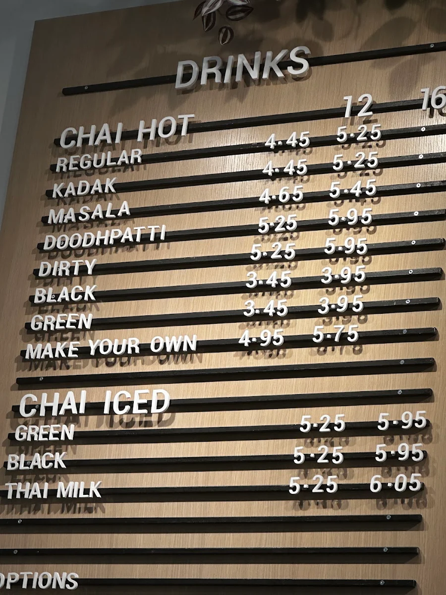 Menu, Chai Coffee Company