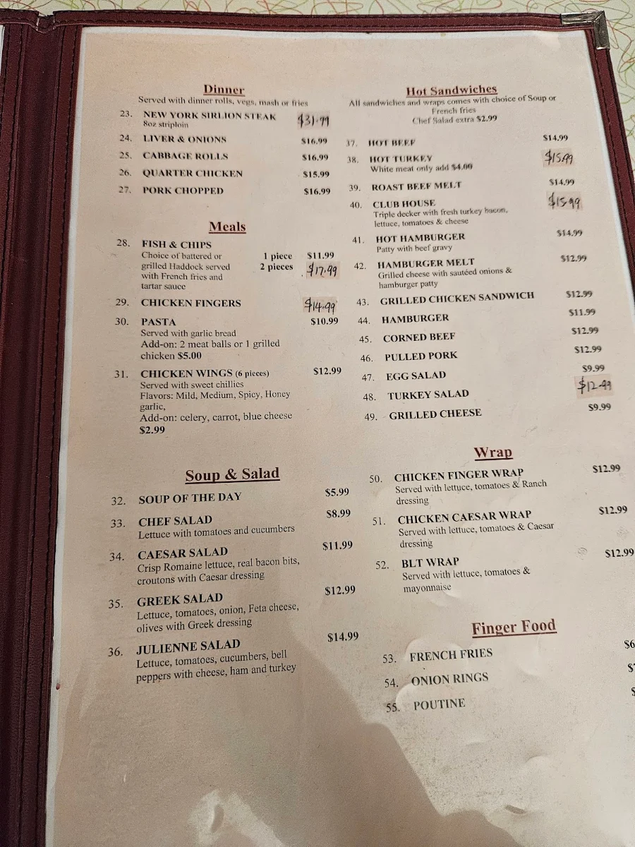 Menu, Basell’s Restaurant & Tavern