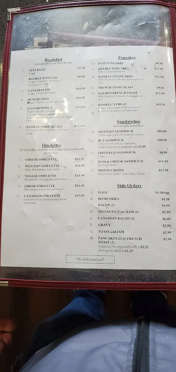 Menu, Basell’s Restaurant & Tavern