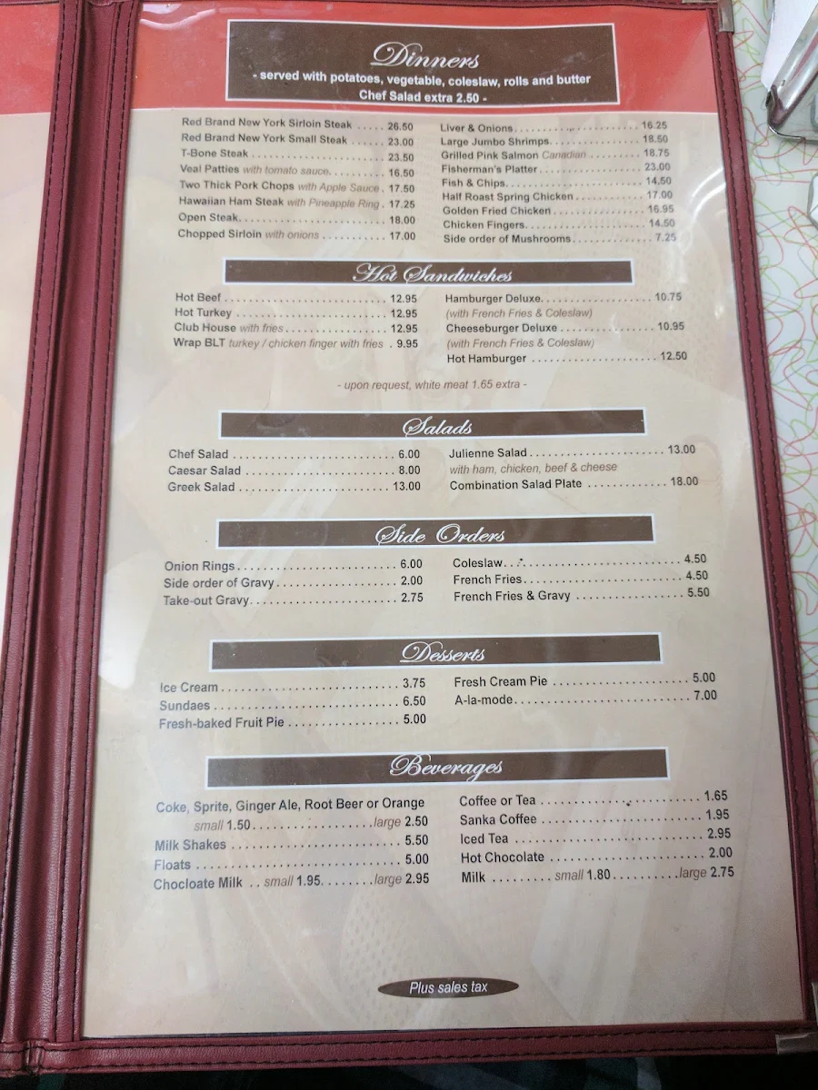 Menu, Basell’s Restaurant & Tavern