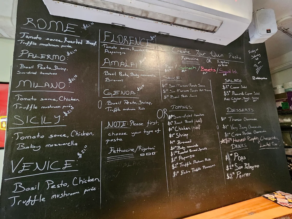 Menu, Atelier Pasta
