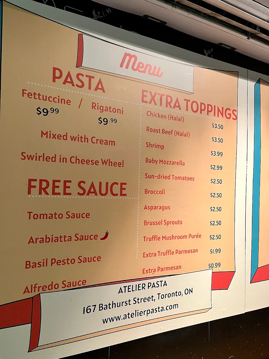 Menu, Atelier Pasta