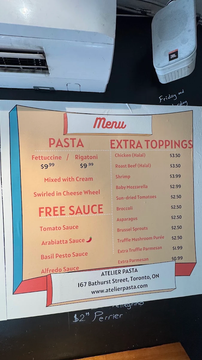 Menu, Atelier Pasta