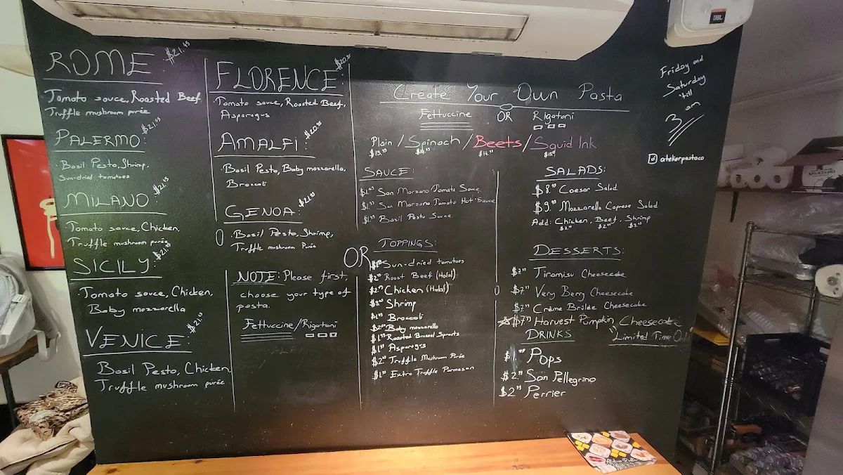Menu, Atelier Pasta