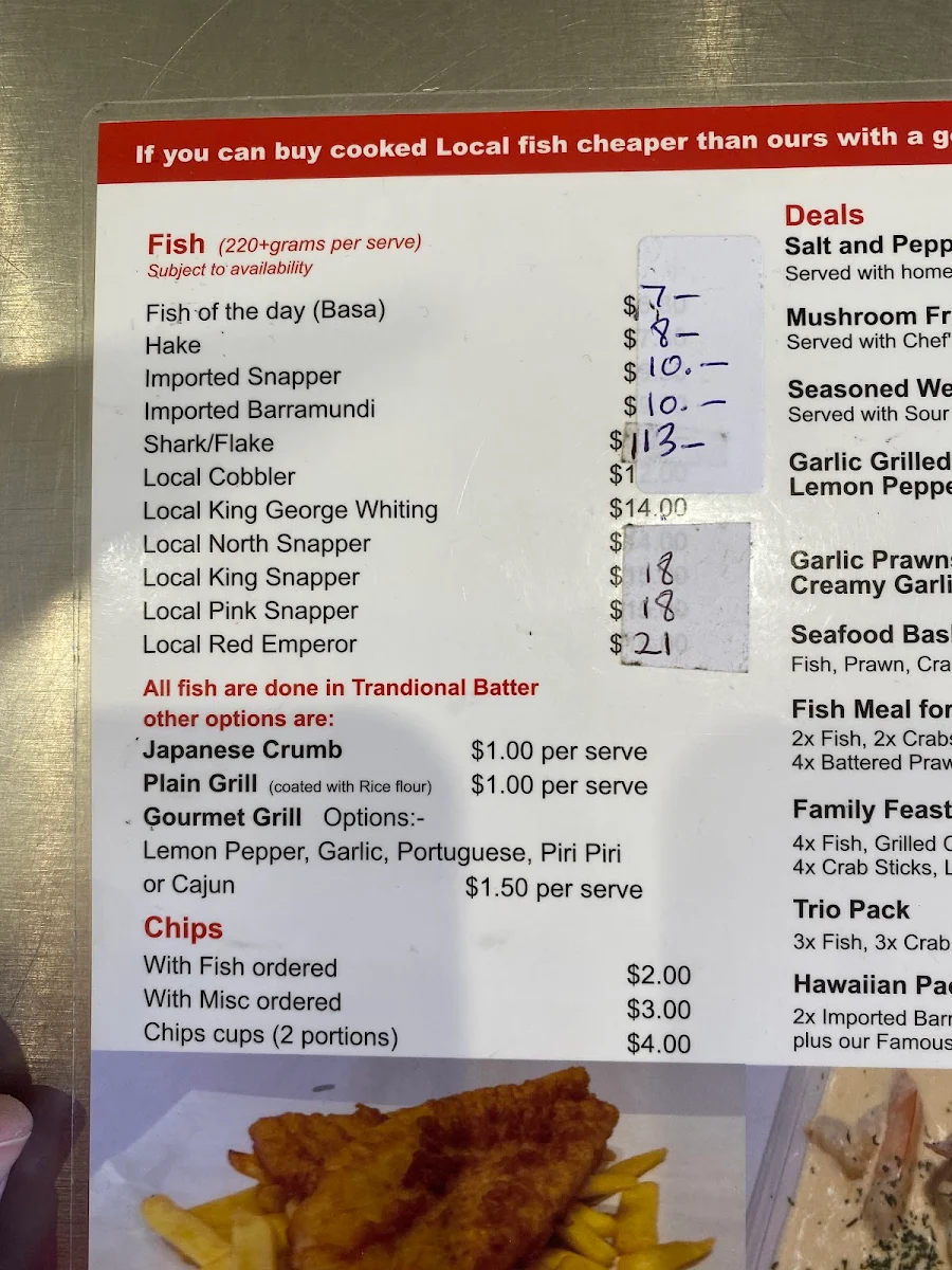 Menu, Silvio's Fish & Chips