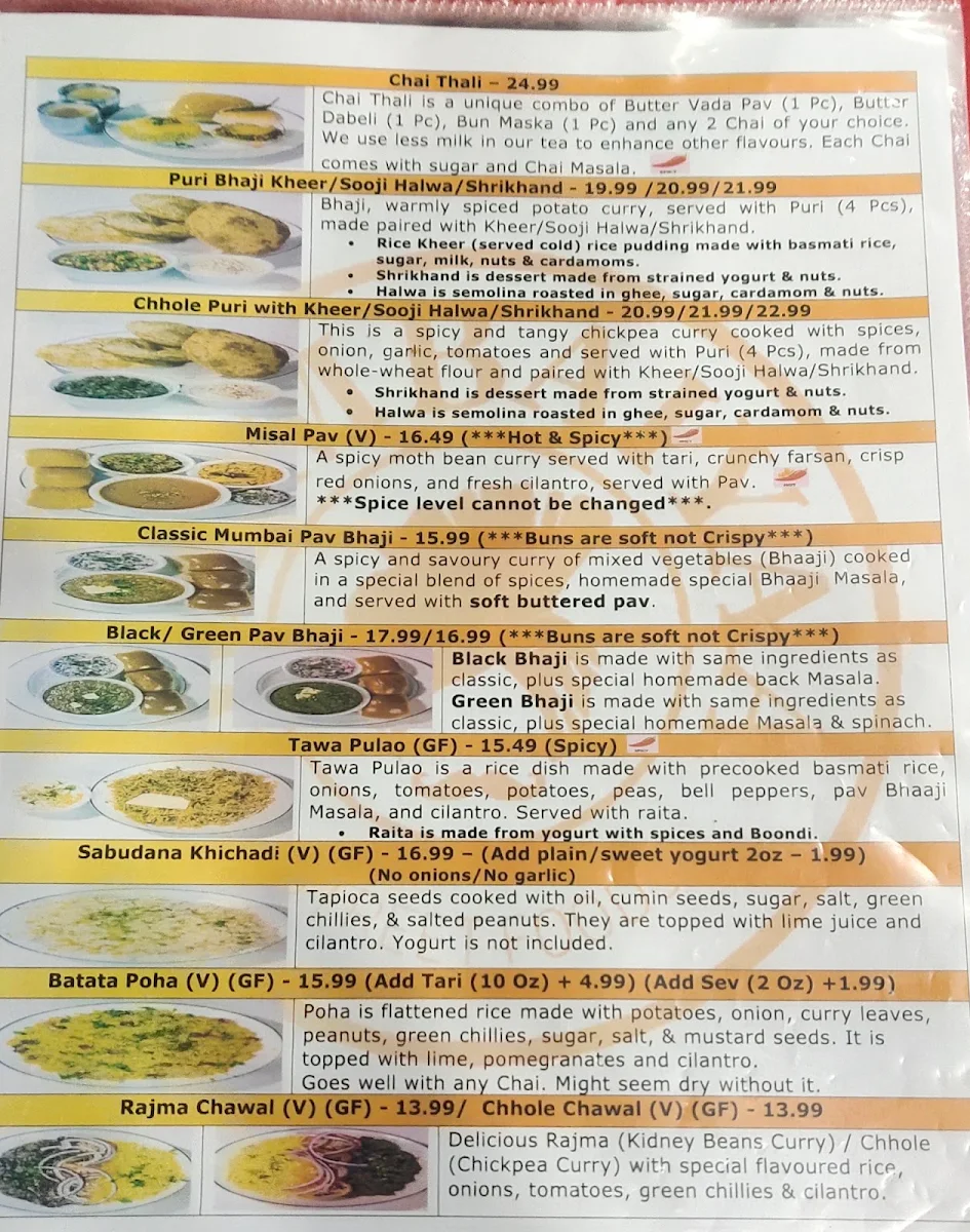 Menu, Mumbaiyaa Street Foods - Pure Vegetarian