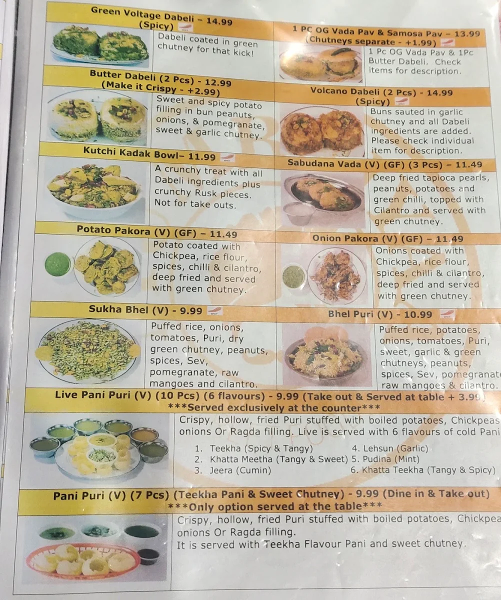 Menu, Mumbaiyaa Street Foods - Pure Vegetarian