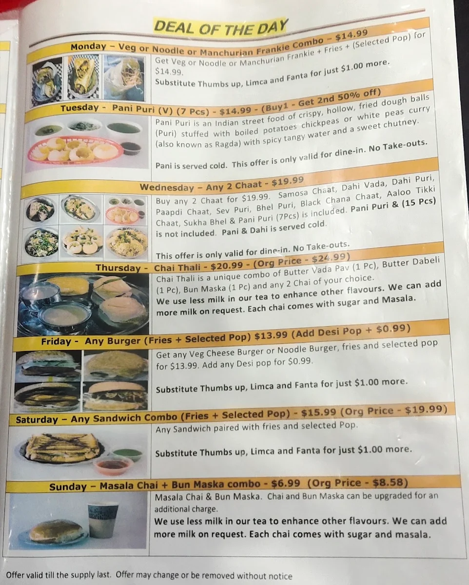 Menu, Mumbaiyaa Street Foods - Pure Vegetarian