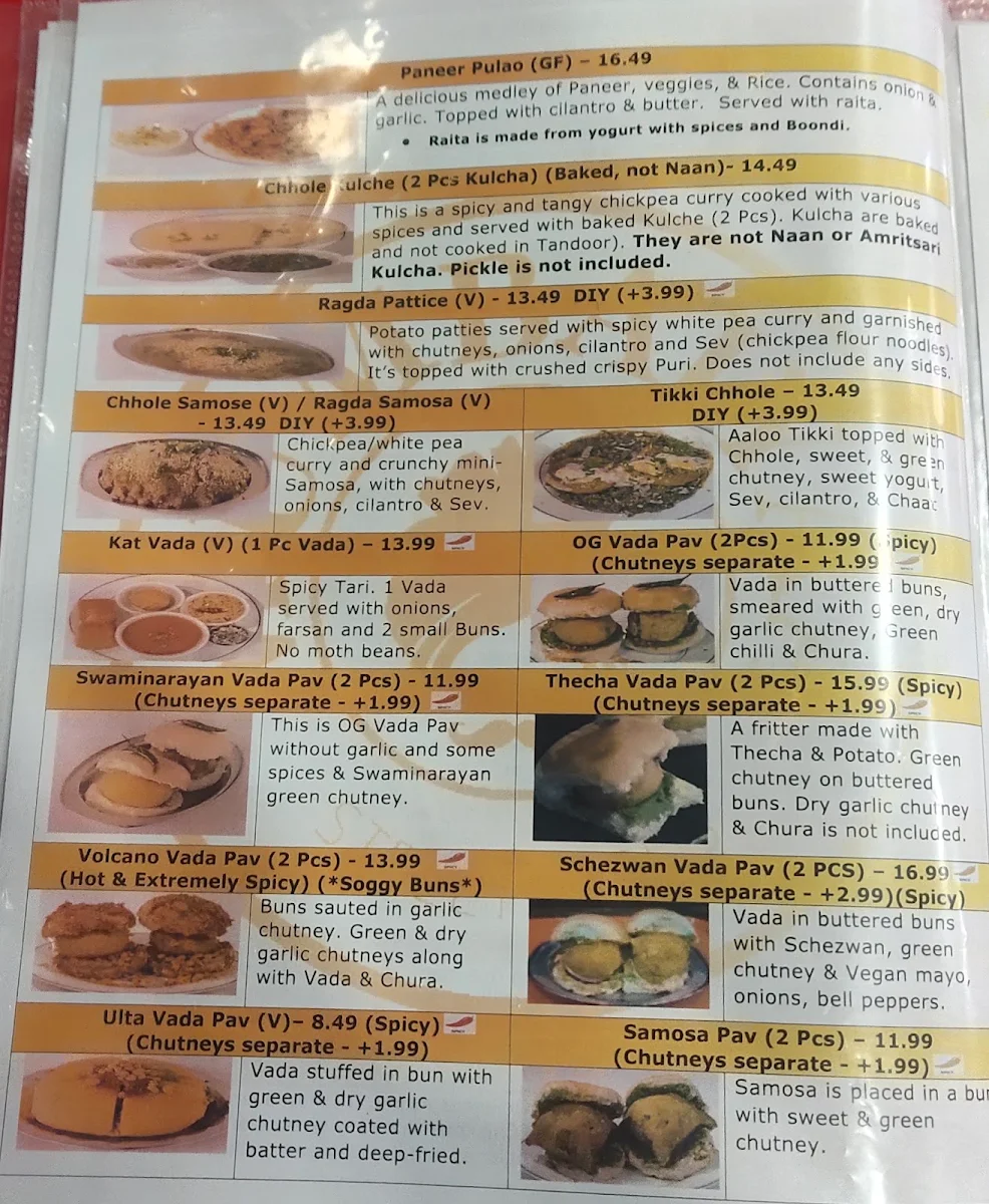 Menu, Mumbaiyaa Street Foods - Pure Vegetarian