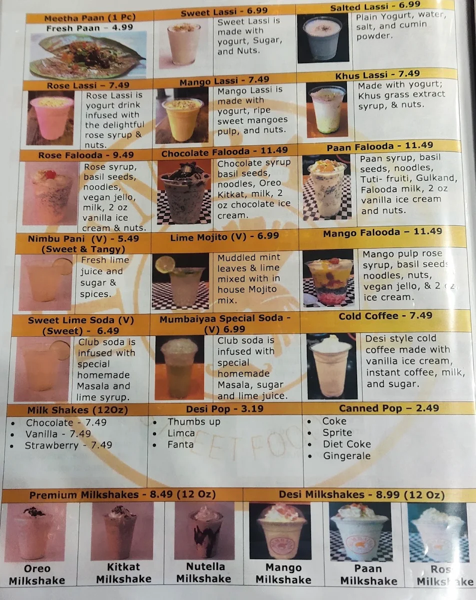 Menu, Mumbaiyaa Street Foods - Pure Vegetarian