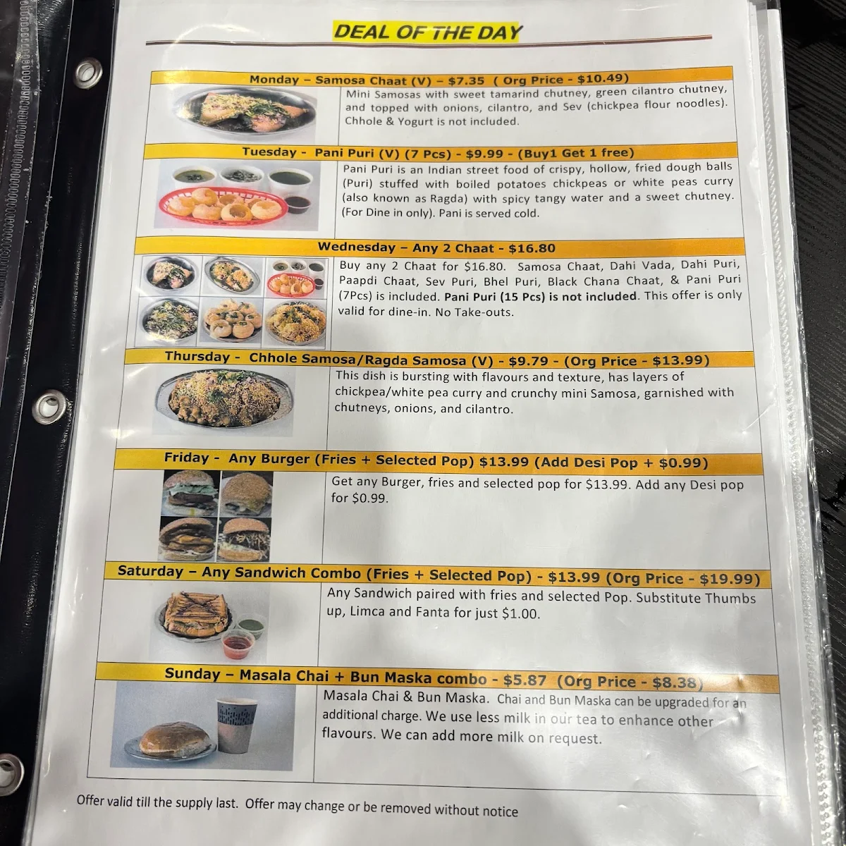 Menu, Mumbaiyaa Street Foods - Pure Vegetarian