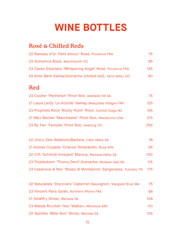 Menu, Smoke Bar