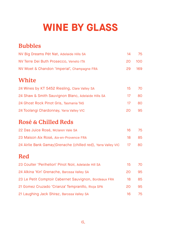 Menu, Smoke Bar