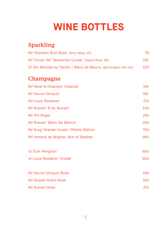 Menu, Smoke Bar