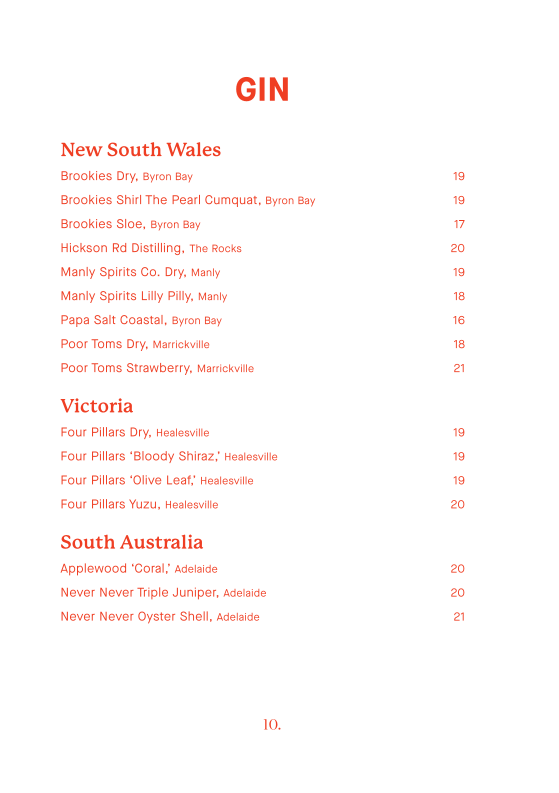 Menu, Smoke Bar
