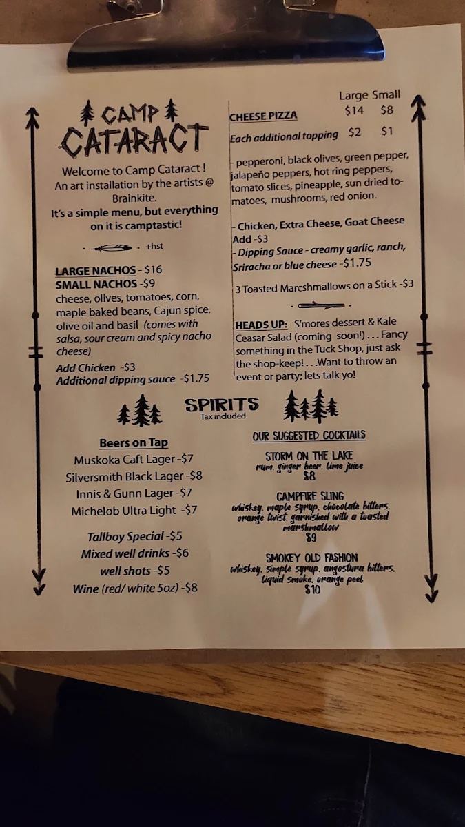 Menu, Camp Cataract