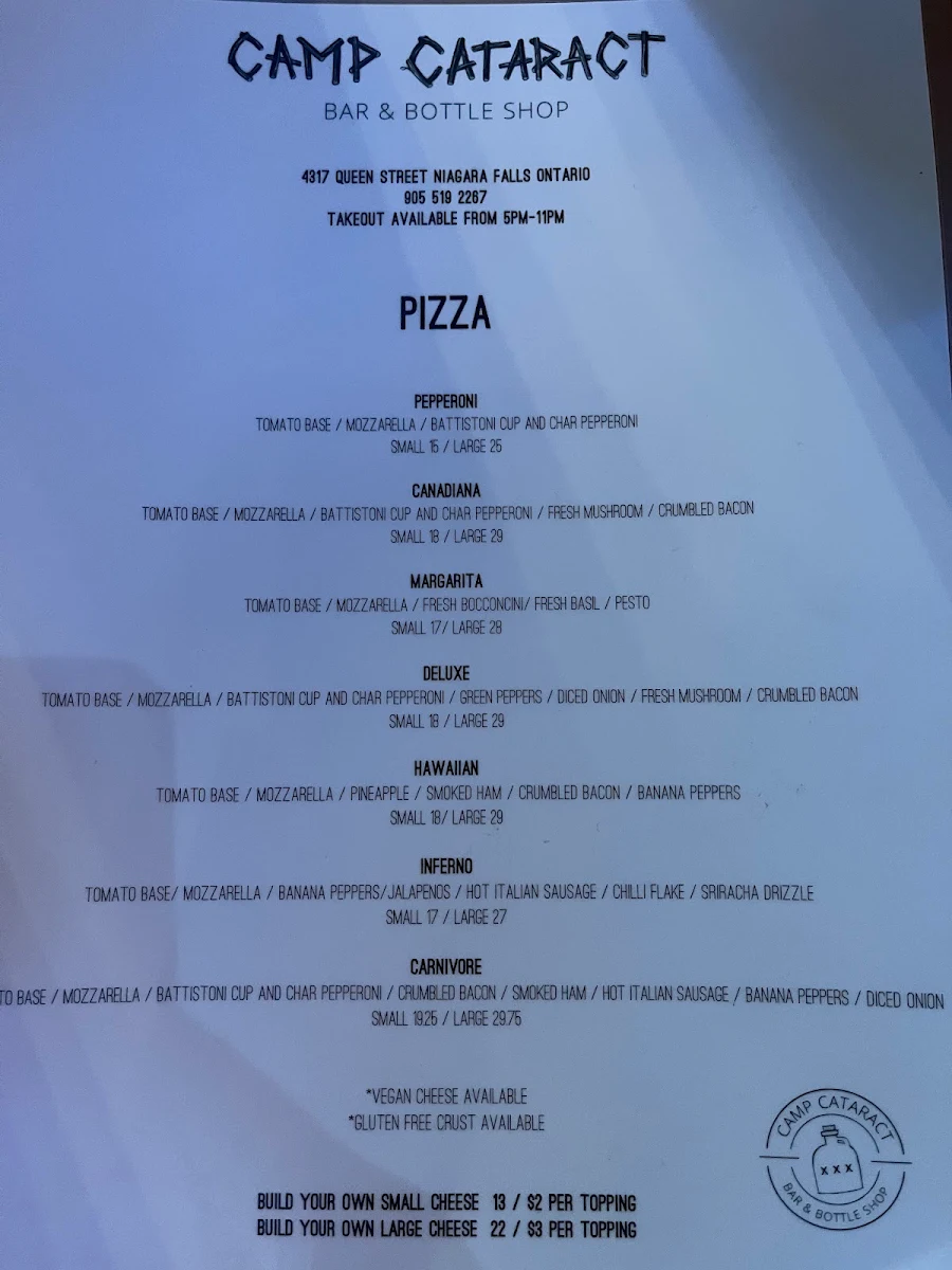 Menu, Camp Cataract