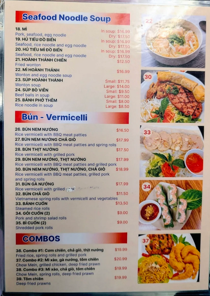 Menu, Pho Binh Minh