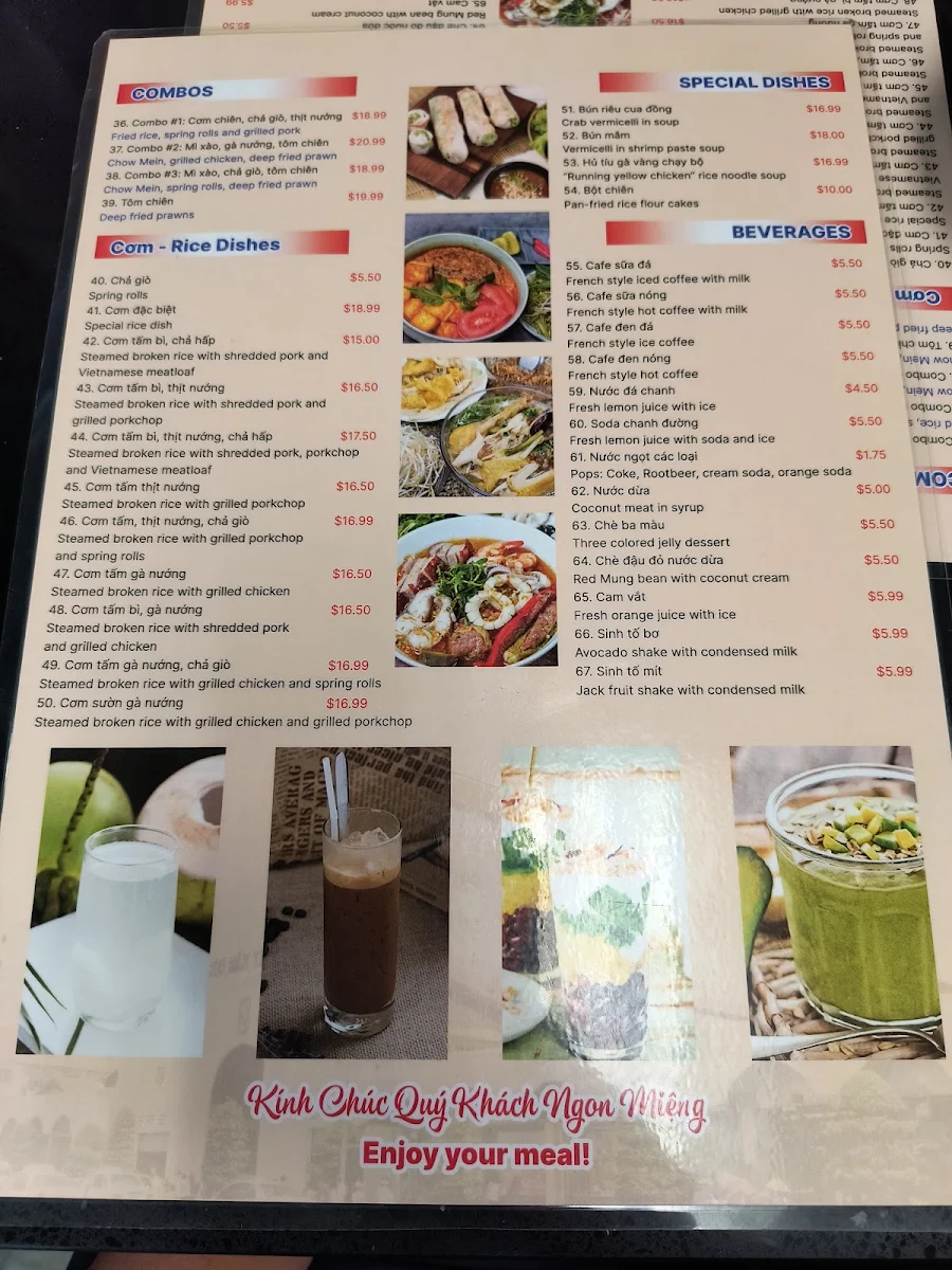 Menu, Pho Binh Minh