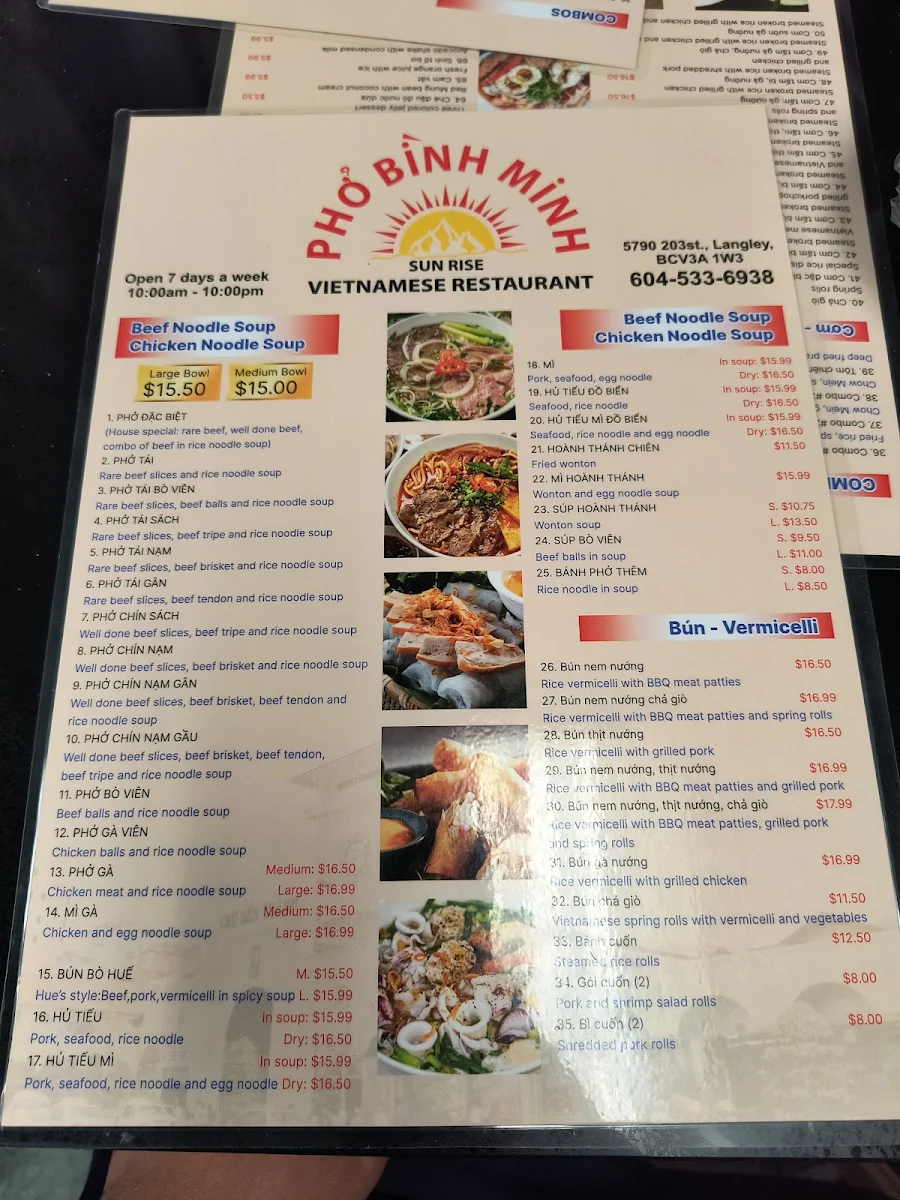 Menu, Pho Binh Minh
