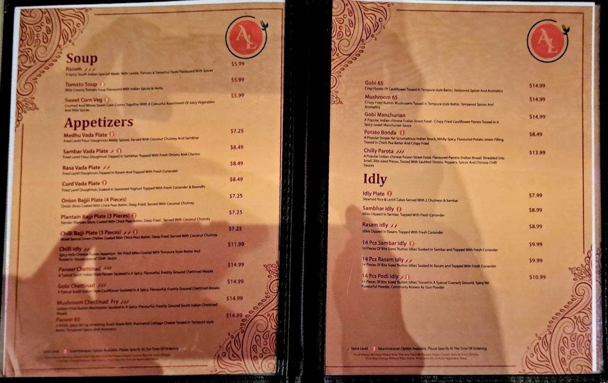 Menu, Annalakshmi Mississauga - South Indian Vegetarian Restaurant