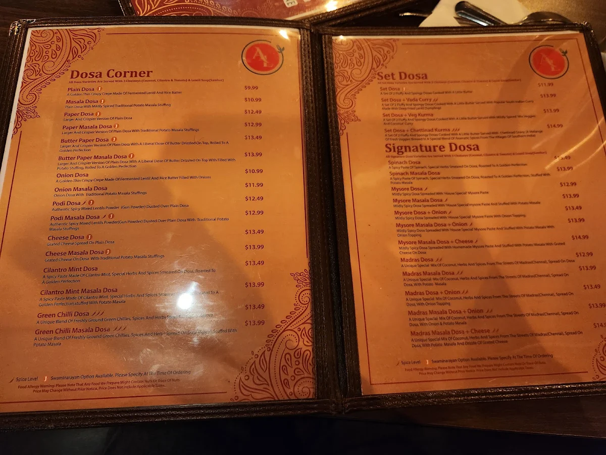 Menu, Annalakshmi Mississauga - South Indian Vegetarian Restaurant