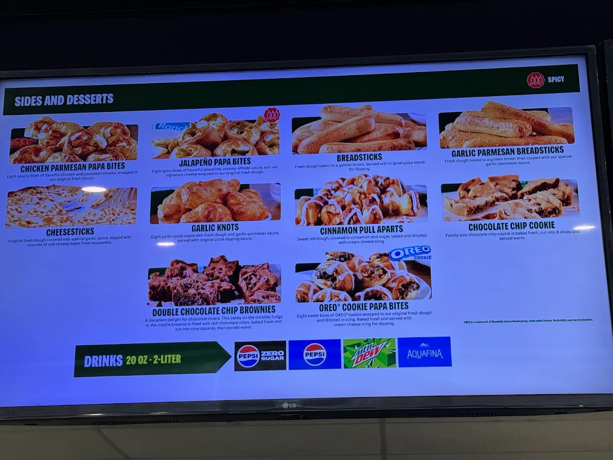 Menu, Papa Johns Pizza