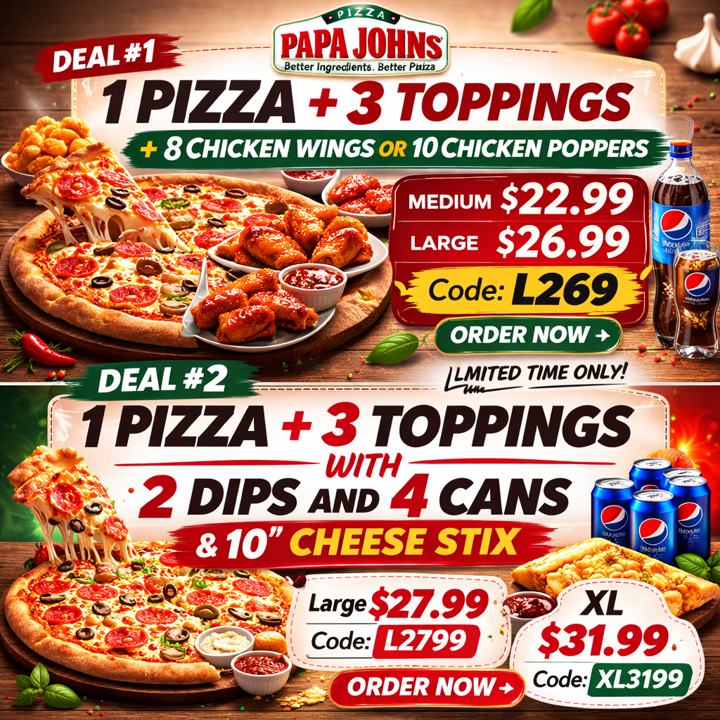 Menu, Papa Johns Pizza