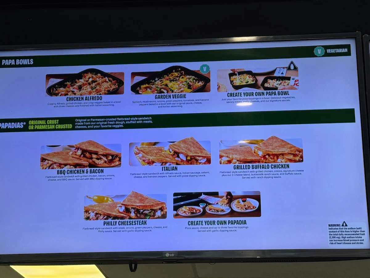Menu, Papa Johns Pizza