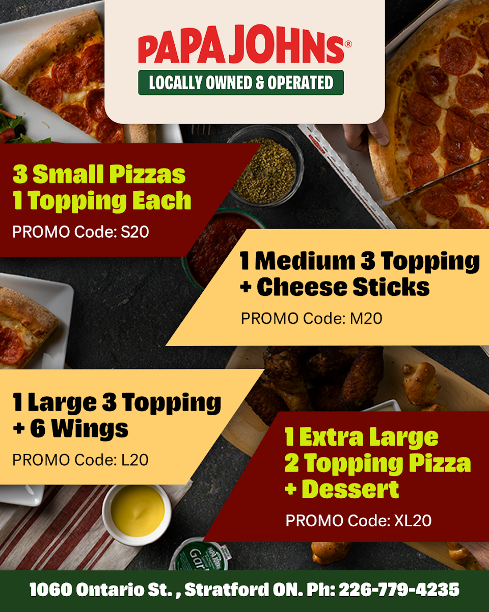 Menu, Papa Johns Pizza