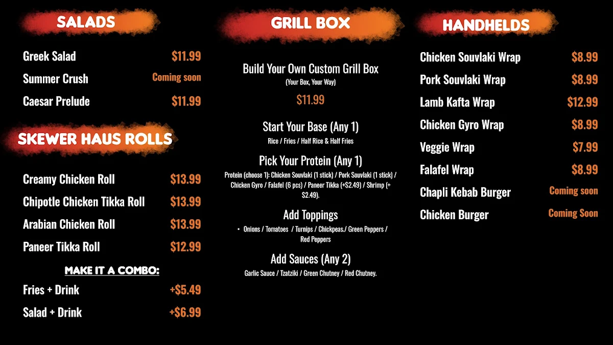 Menu, Skewer Haus