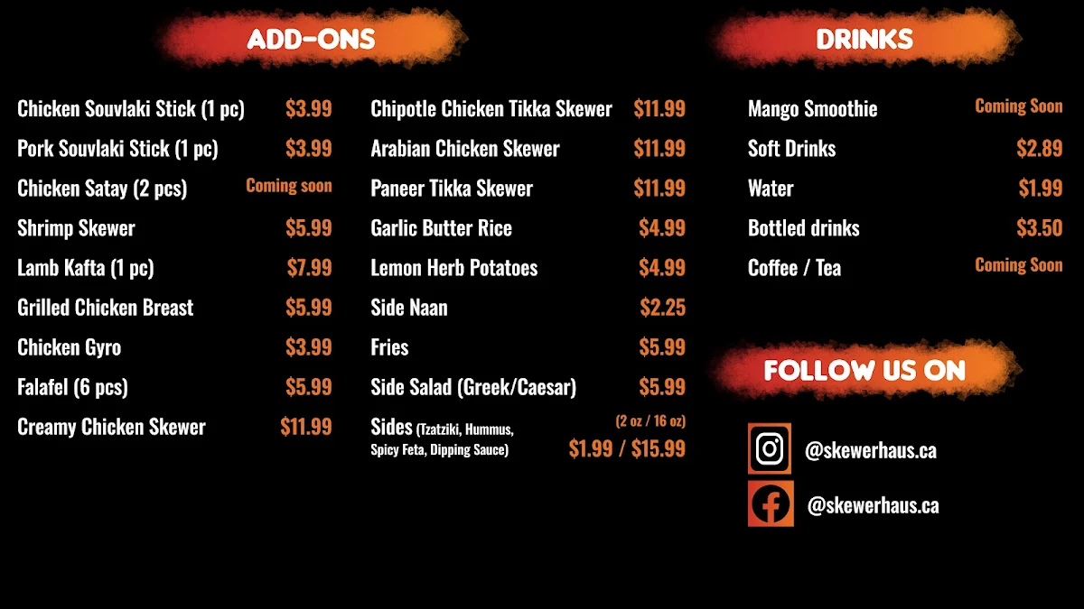 Menu, Skewer Haus