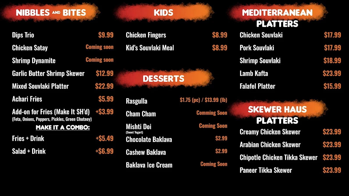 Menu, Skewer Haus