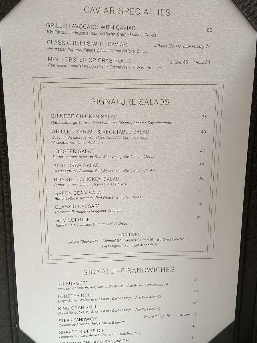Menu, RH Courtyard Restaurant at RH Toronto