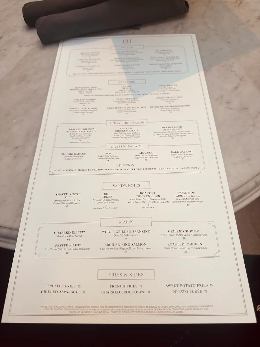 Menu, RH Courtyard Restaurant at RH Toronto