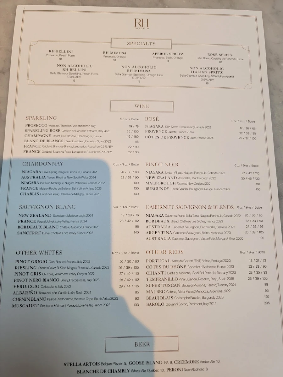 Menu, RH Courtyard Restaurant at RH Toronto