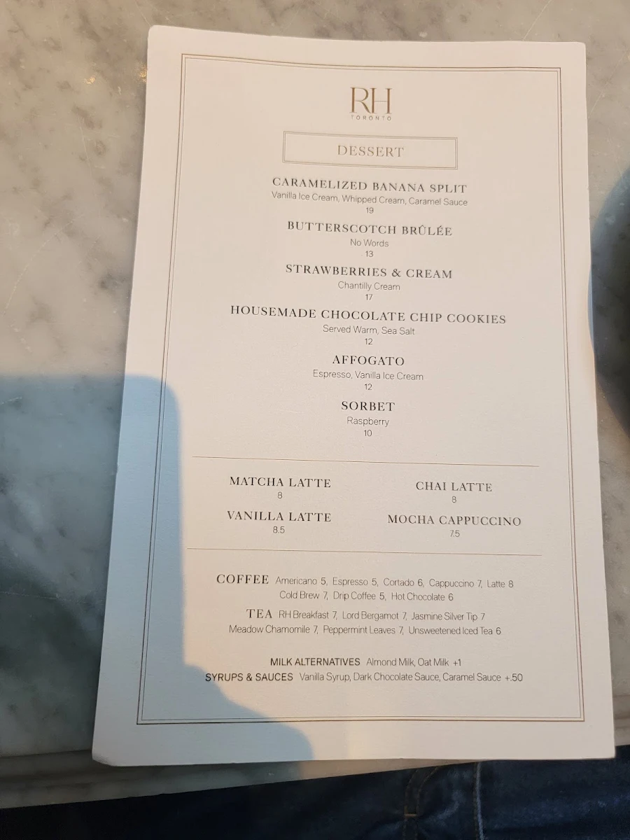 Menu, RH Courtyard Restaurant at RH Toronto