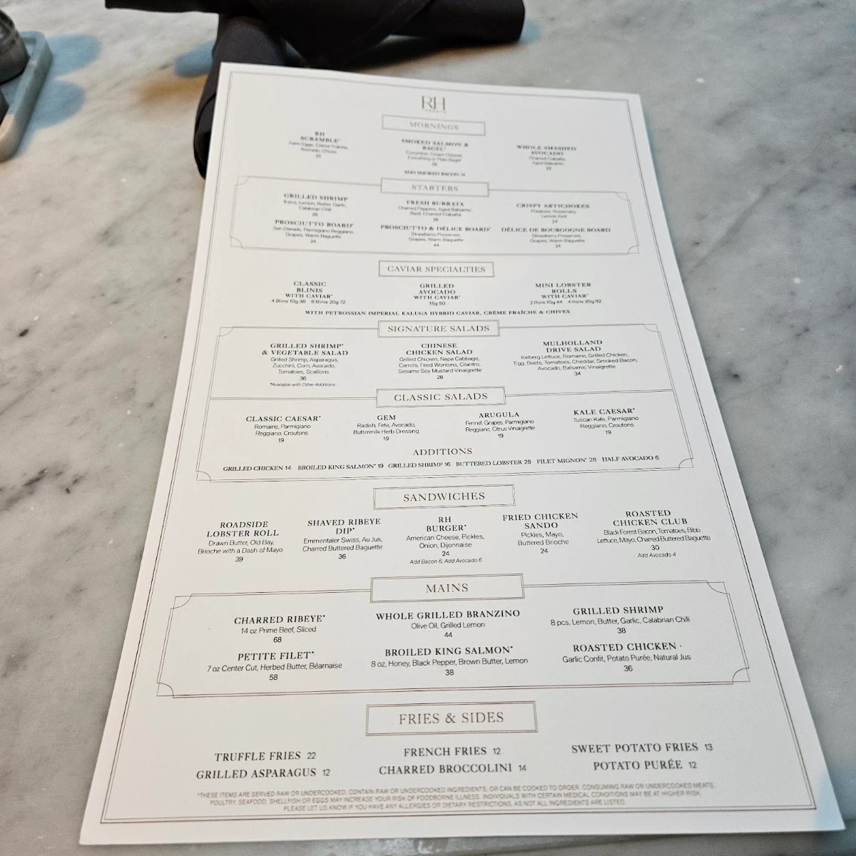 Menu, RH Courtyard Restaurant at RH Toronto