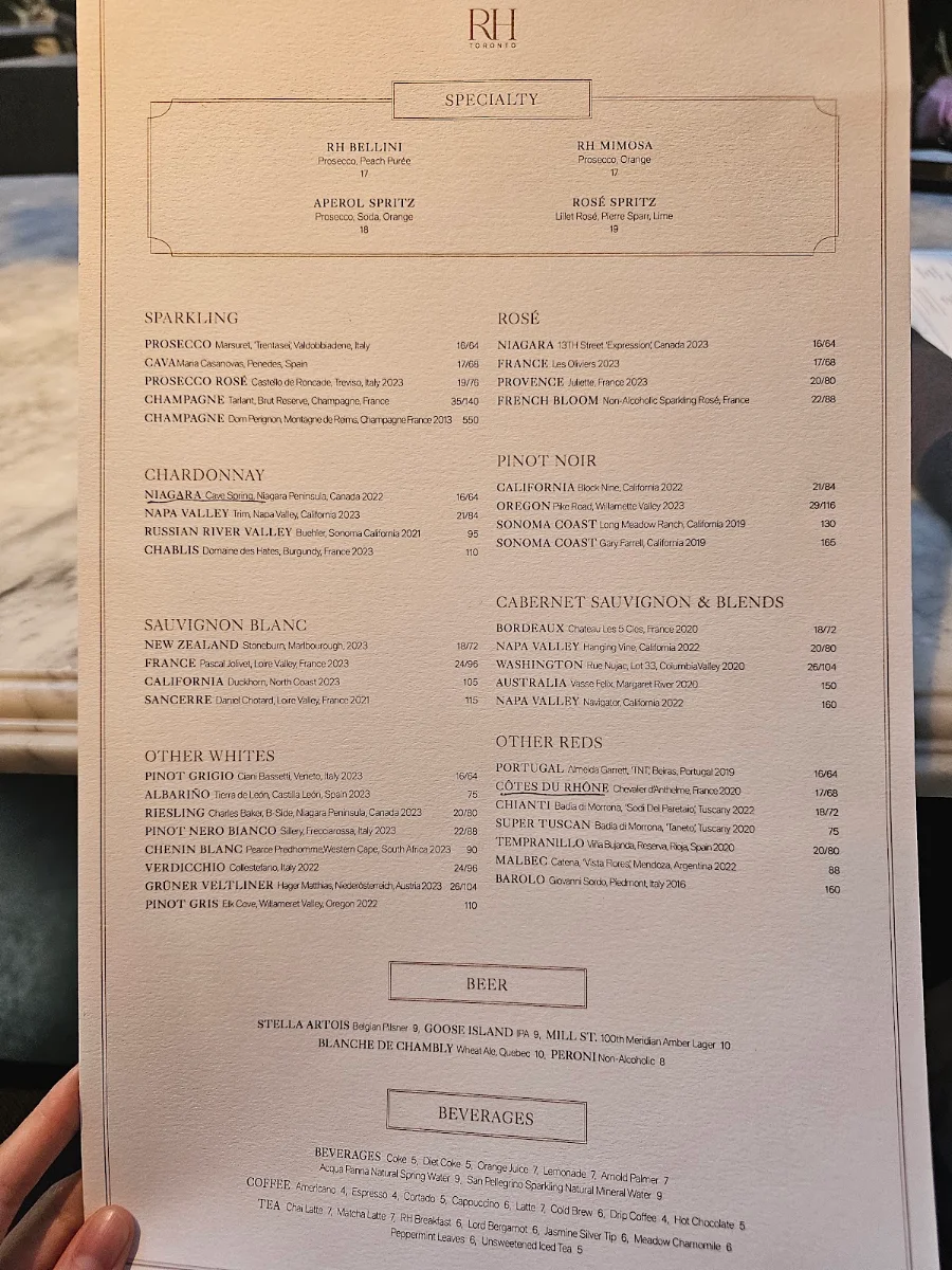 Menu, RH Courtyard Restaurant at RH Toronto
