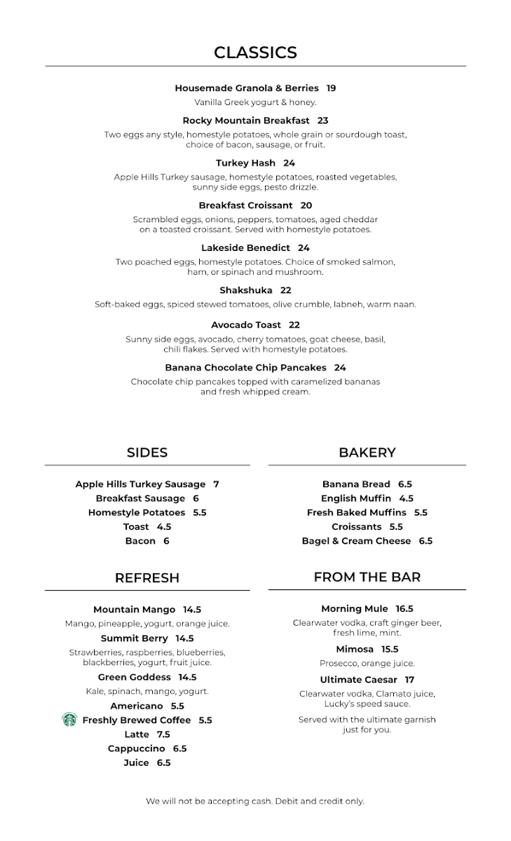 Menu, Lakeside Chophouse & Wine Bar