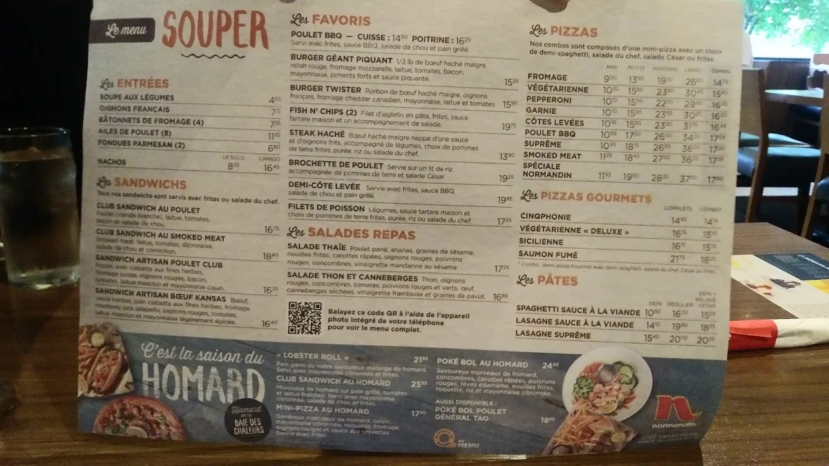 Menu, Restaurant Normandin Lévis